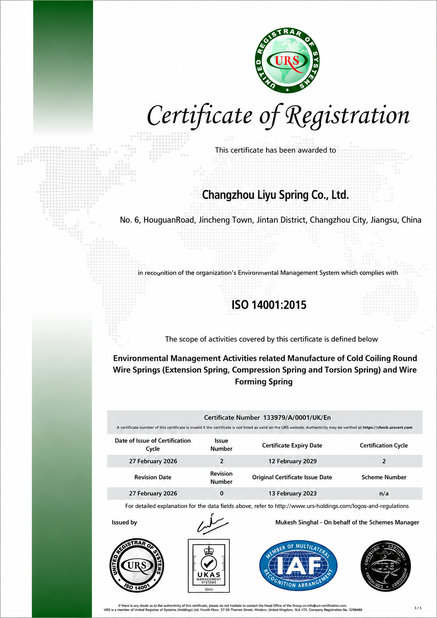 China Changzhou Liyu spring Co., Ltd certification