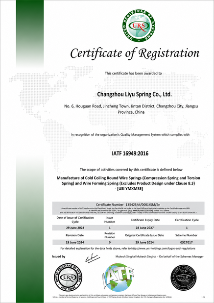 China Changzhou Liyu spring Co., Ltd certification